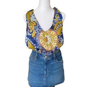 Intimately Free People Floral Cropped Top Yellow and Blue  Size M